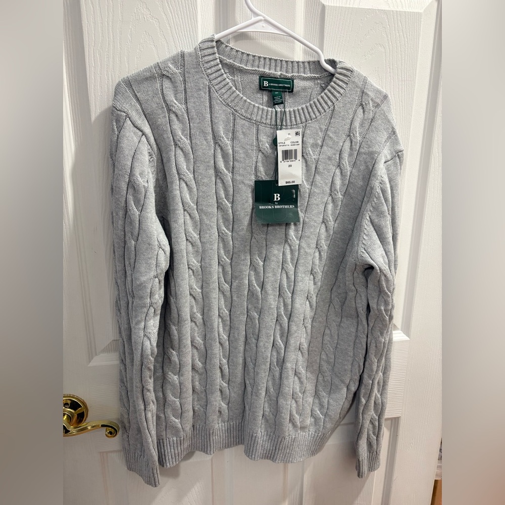 Brooks Brothers Boy’s Light Gray Cable Crewneck Sweater